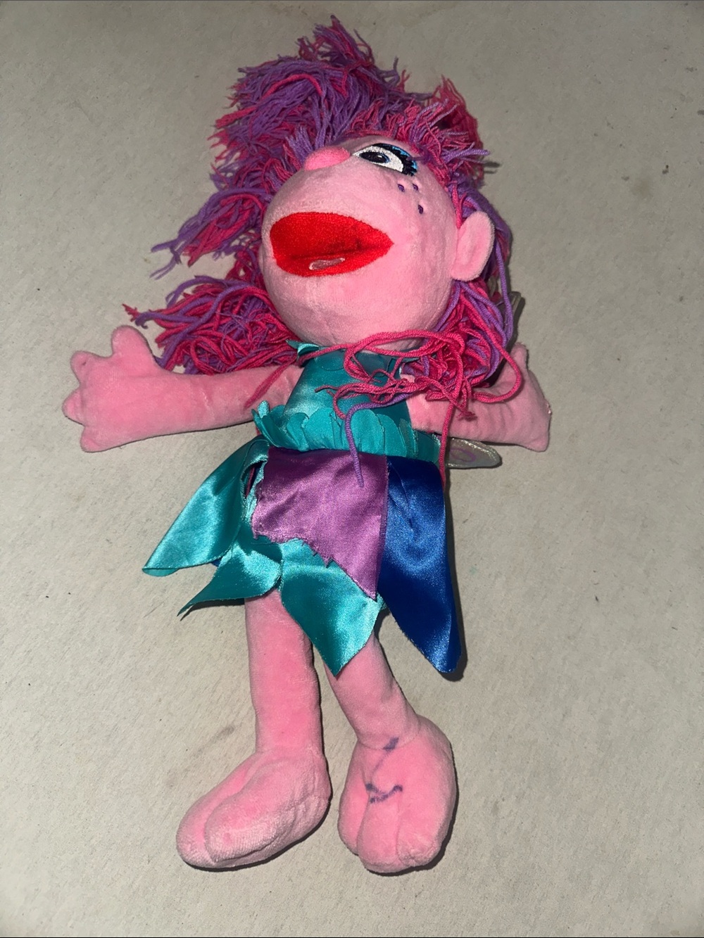 Pink Plush Doll with Purple & Teal Dress